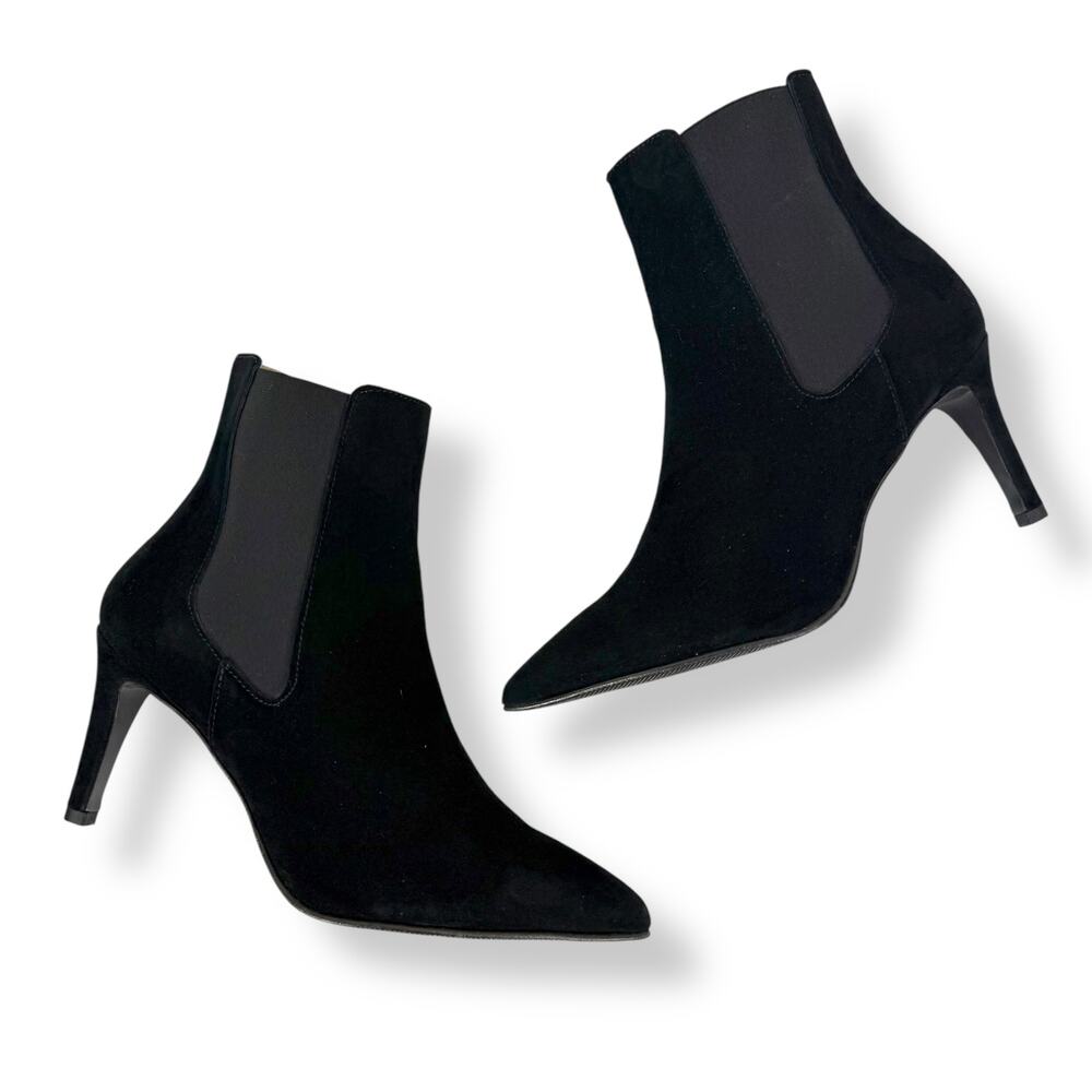 Brand new ANTONIO DE FARIA Portugal black suede pointed toe Chelsea heeled boots